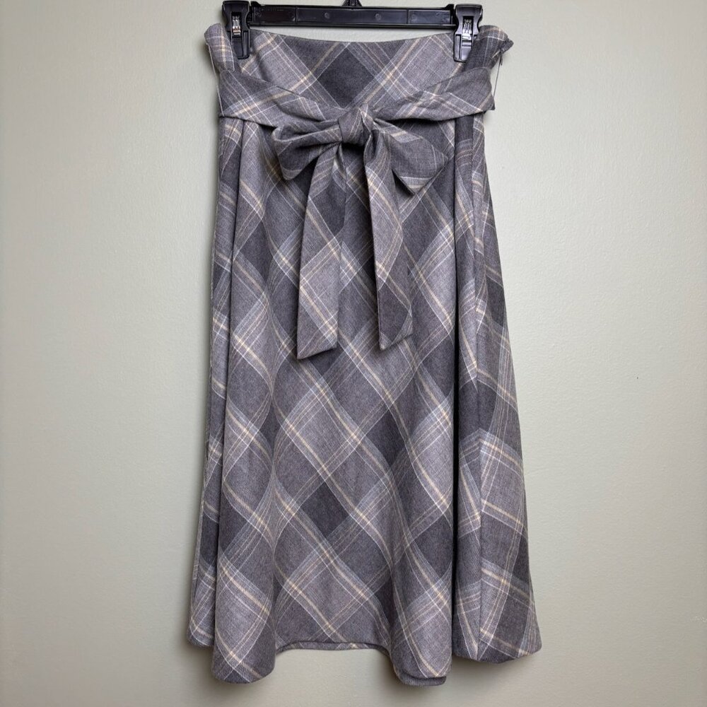 Pendleton Gray Plaid A-Line Skirt with Waist Tie